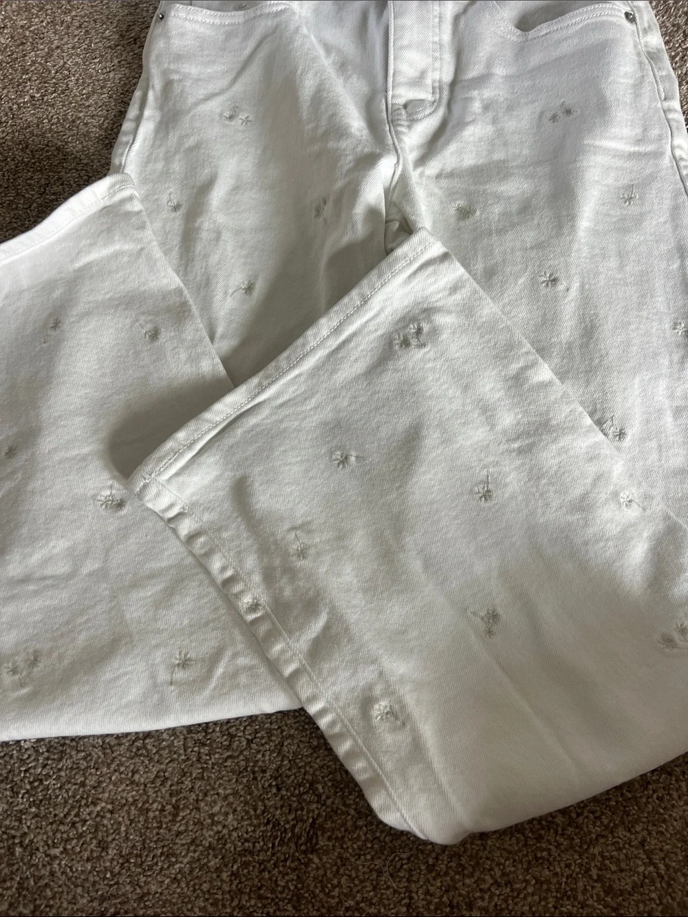 J. Crew White Straight-Leg Jeans with Subtle Embroidered Stars